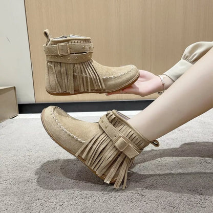 Fringe Round Toe Boots