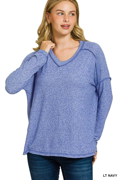 Zenana Soft Melange Hacci Exposed Seam Hi-low Tee