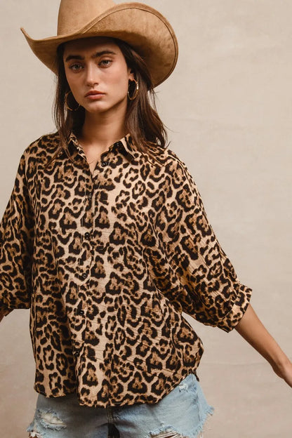 BiBi Leopard Prints Overseized Short Sleeves Top