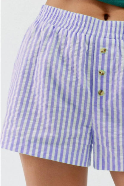 Striped Elastic Waist Shorts