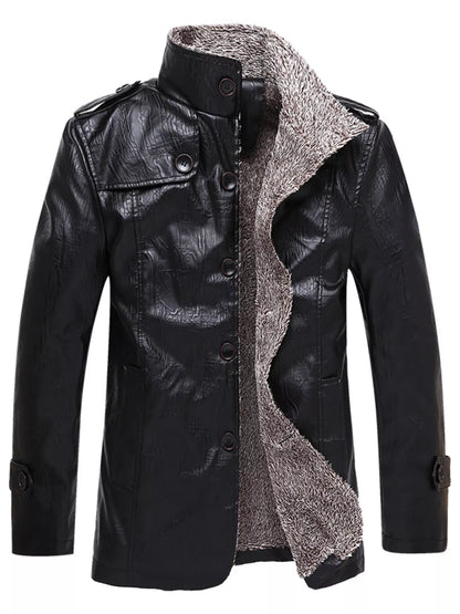Men's Plus Size Button Up Fleece Lined Coat