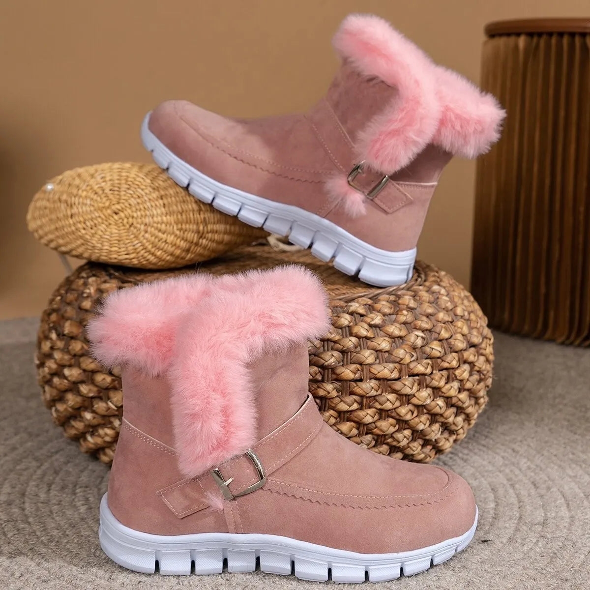 Round Toe Platform Buckle Boots