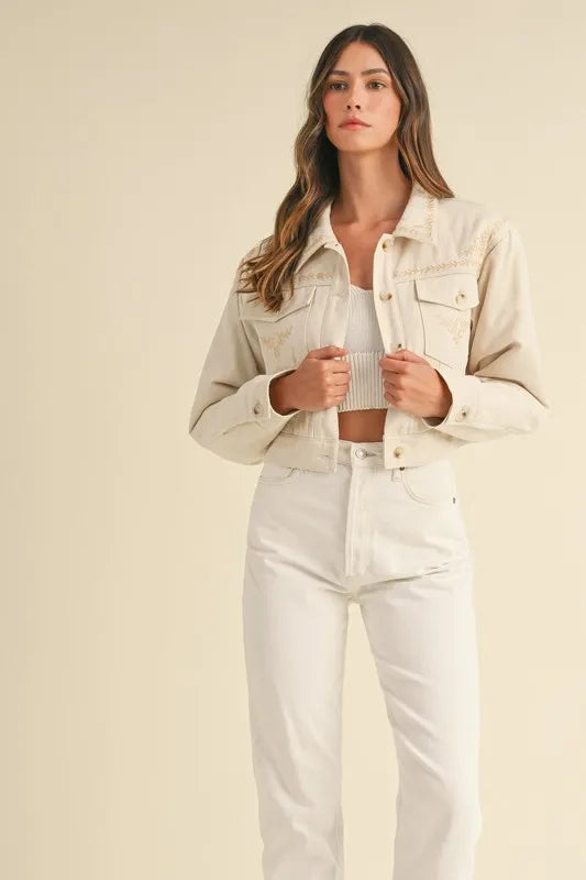 MABLE Embroidered Quilted Cropped Jacket
