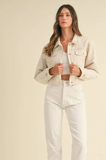 MABLE Embroidered Quilted Cropped Jacket