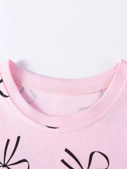 Children's Bow-Print Ruffle Sleeve Casual Dress