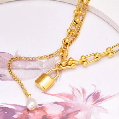 18K Gold-Plated Lock Pendant Necklace