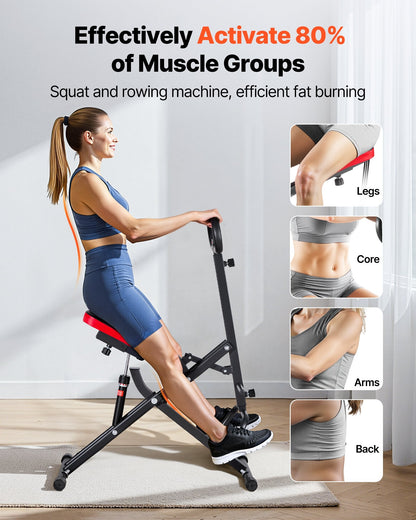 Squat Machine, Deep Squat Rowing Machine For Home, Easy Setup & Foldable Exercise Equipment, Glute Trainer Machine With 12-Gear Adjustable Resistance, Glutes & Leg Home Workout Machine, Black