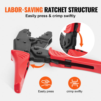 VEVOR Ratcheting Crimping Tool Set For Insulated Electrical Connectors AWG22-10 With Wire Stripper And 210pcs Heat Shrink Tubes Labor-Saving Ratcheting Wire Crimp Pliers
