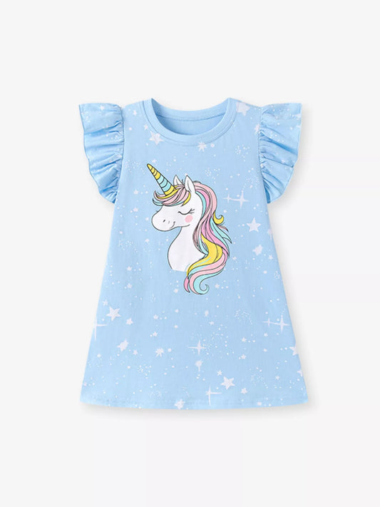 Children's Unicorn Ruffle Sleeve Casual Dress