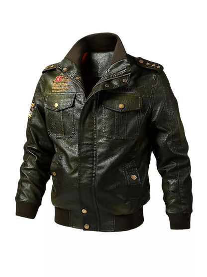 Men's Plus Size Zip Up Leather Jacket