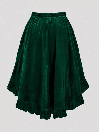 Plus Size Ruffled Velvet Elastic Waist Skirt