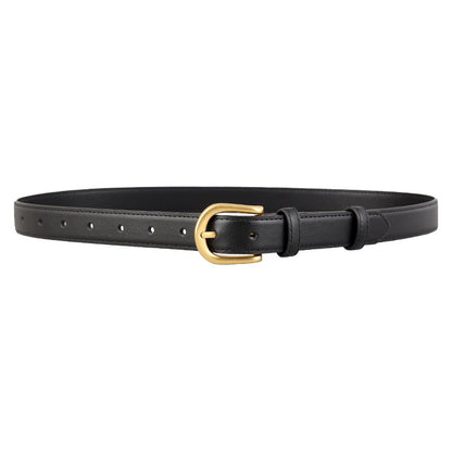 Skinny Leather Belt with Golden Buckle