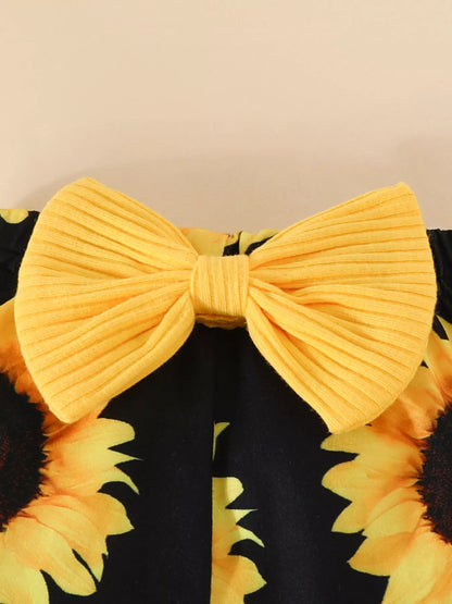 Children's Ruffled Ribbed Top and Sunflower Pants Set