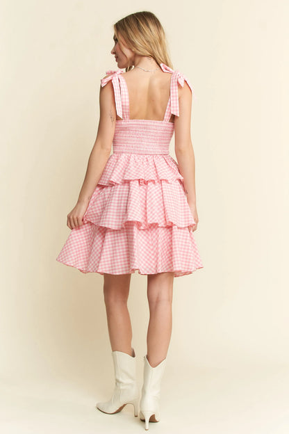 Jade By Jane Full Size Gingham Tiered Mini Dress Plus Size