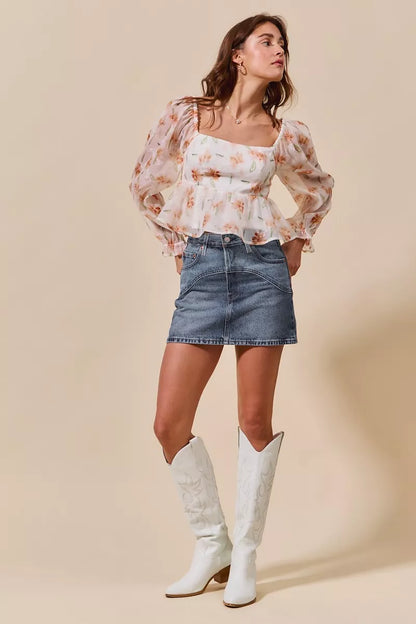 SO ME Washed Denim Mini Skirt with Pockets