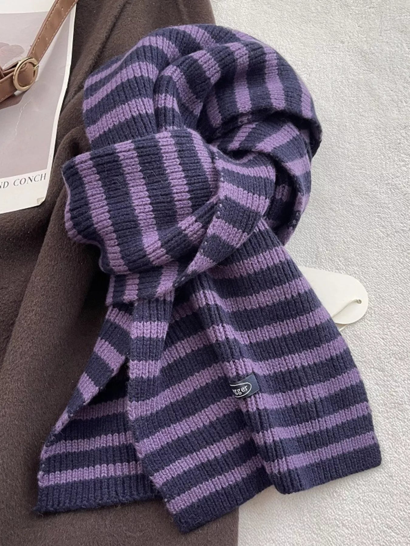 100% Wool Striped Knitted Winter Scarf