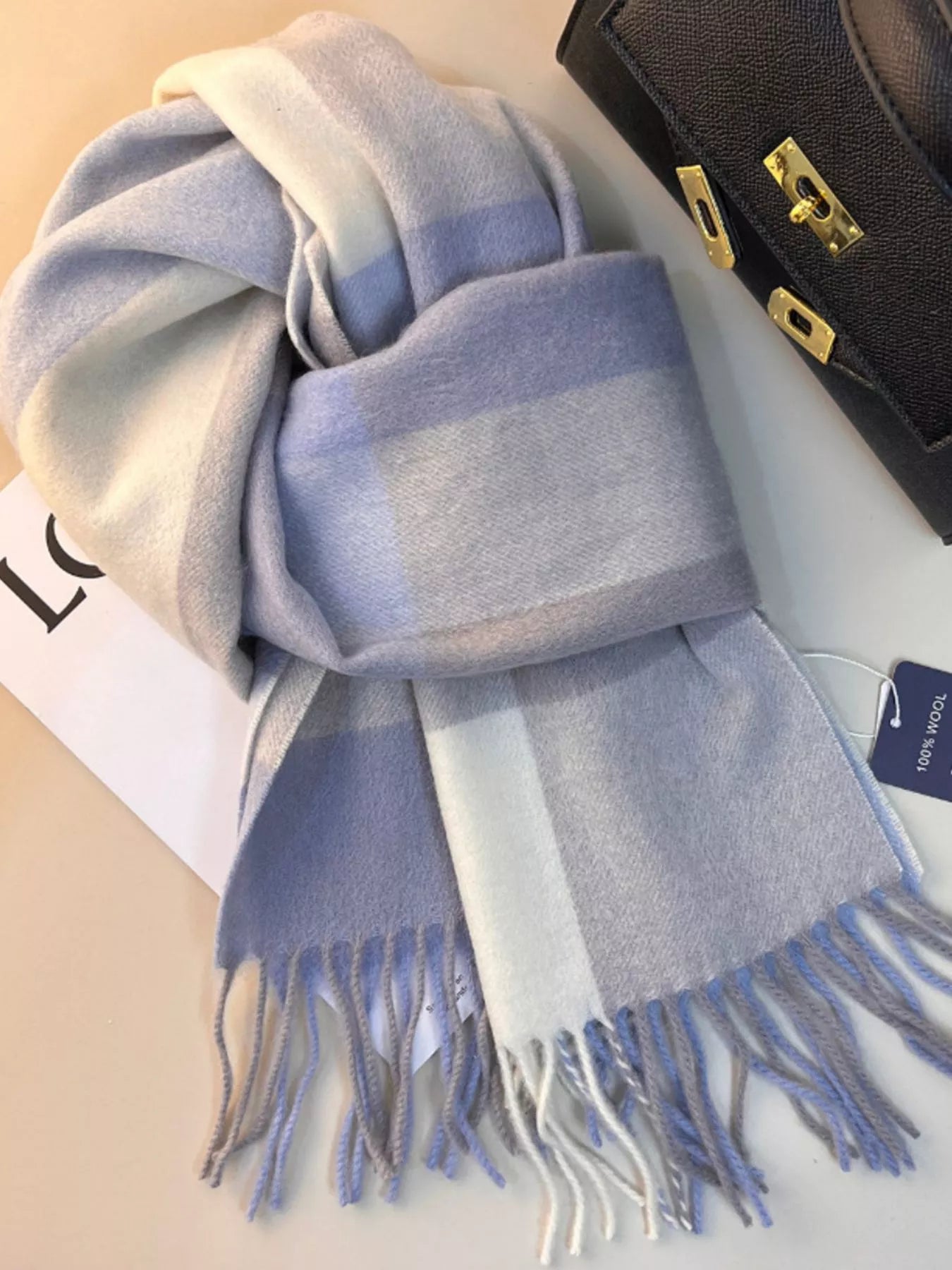 Plaid Scarf with Fringe