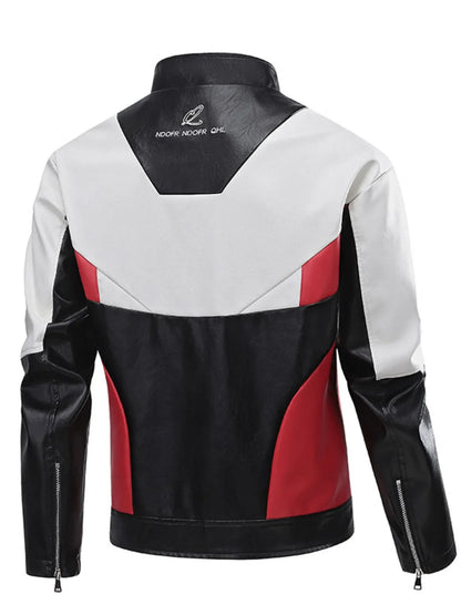 Men's Plus Size Two-Tone Zip Up Leather Jacket