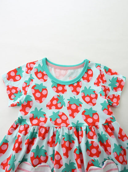 Children's Strawberry Print Casual Dress