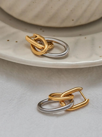 Stainless Steel Two-Tone Interlocked Hoop Earrings