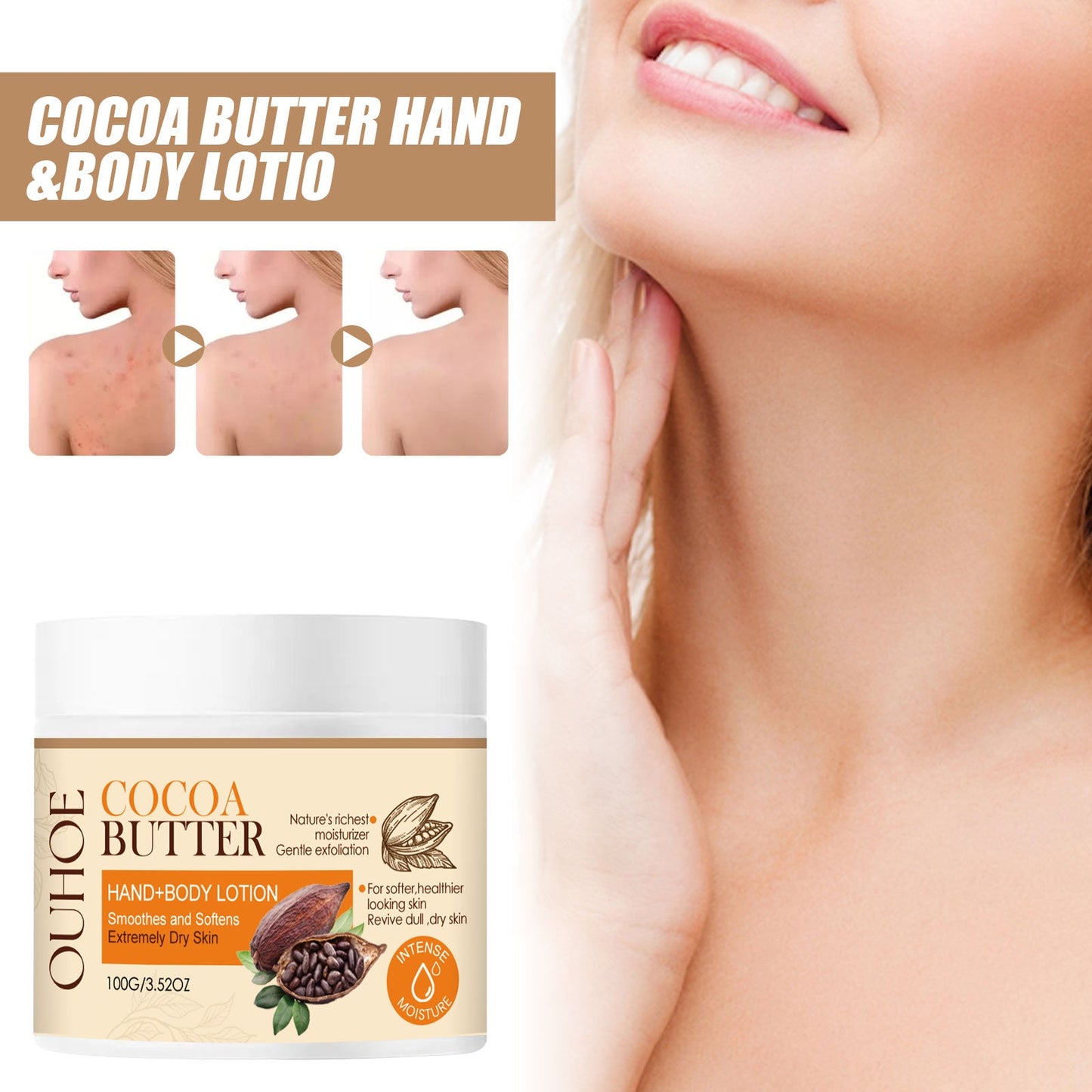 OUHOE  Cacao Body Lotion, Lightening Acne Mark Dark Hydrating Whitening Body Lotion