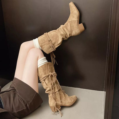 Point Toe Block Heels Boots