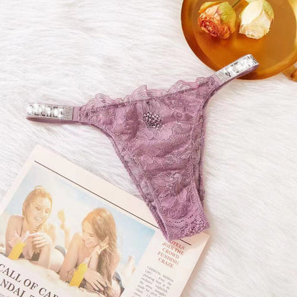 Rhinestone Lace Underwear Women's T-back