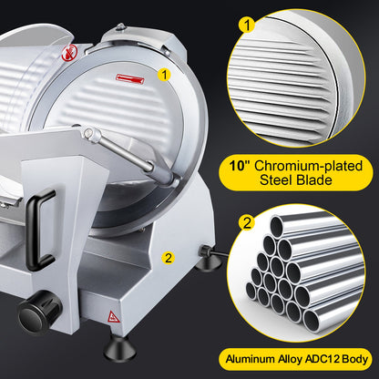 VEVOR 240W Commercial Meat Slicer, Electric Deli Food Slicer, Carbon Steel Blade Electric Food Slicer, 350-400RPM Meat Slicer, 0 - 0.47 Inch Thickness Adjustable For Commercial And Home Use