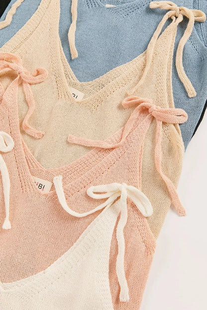 BiBi Tied Shoulder Solid Knit Top