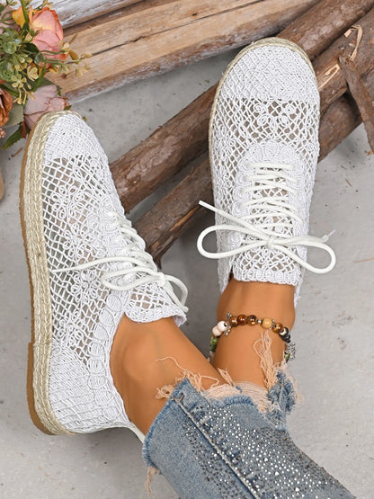 Breathable Woven Lace Up Sneakers
