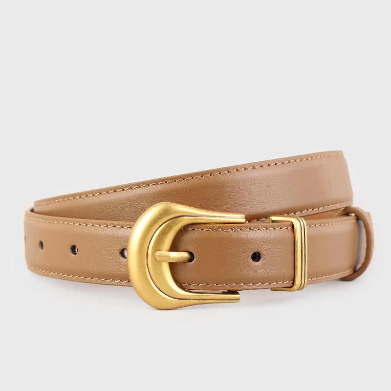 Classic Leather Belt with Golden Buckle
