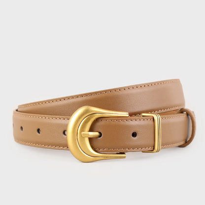 Classic Leather Belt with Golden Buckle