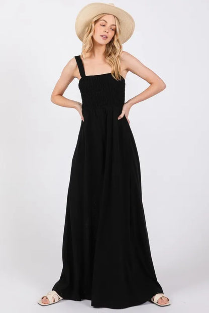 SAGE+FIG Smocked Flowy Wide Leg Jumpsuit