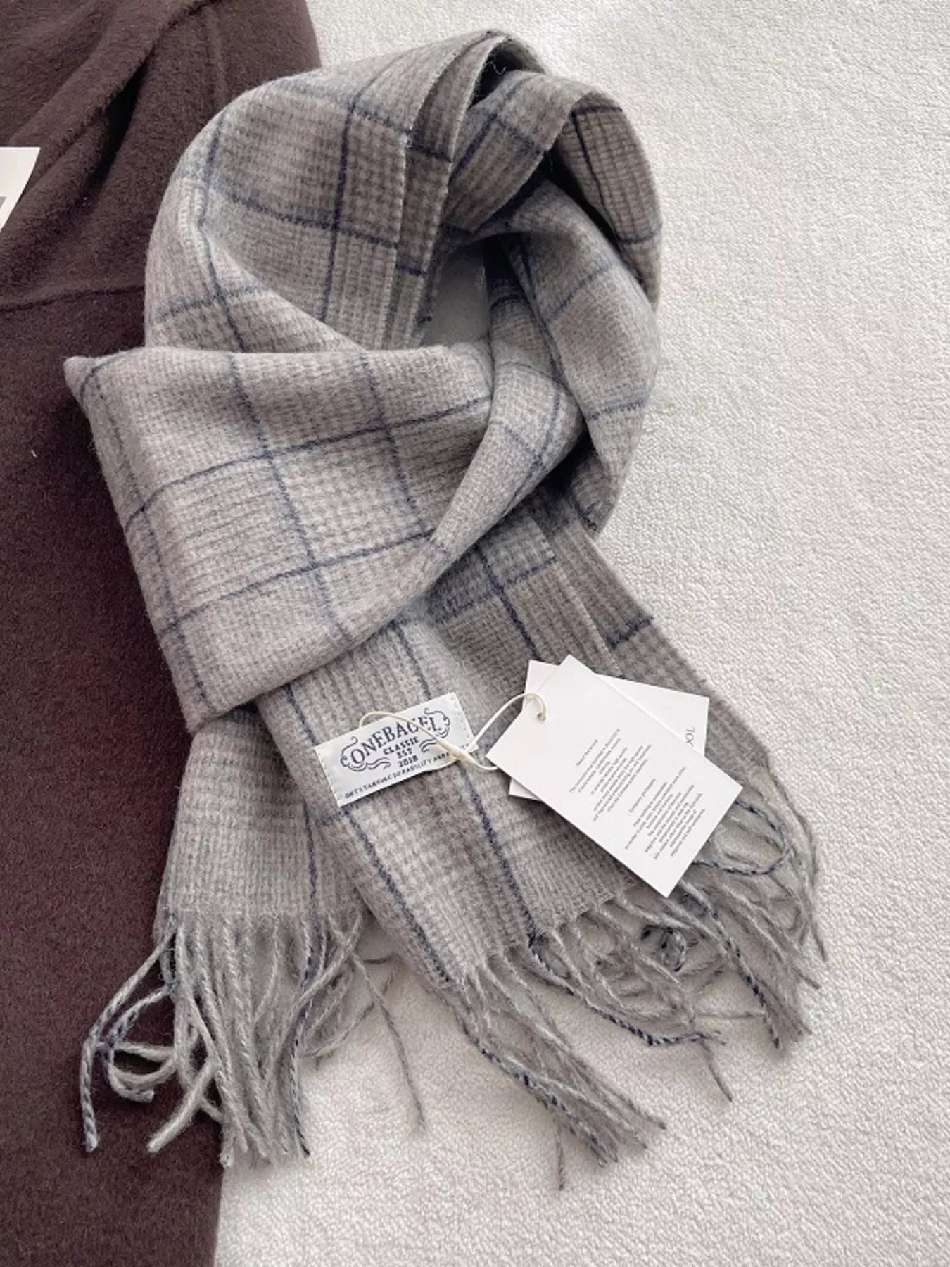 100% Wool Plaid Fringe Scarf