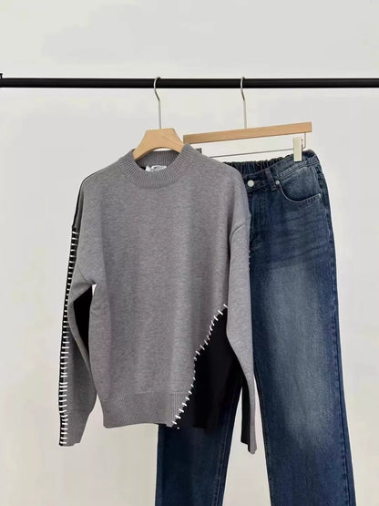 Men's Plus Size Two-Tone Mock Neck Sweater