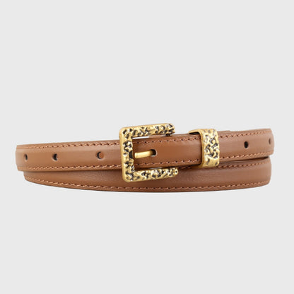 Skinny Leather Belt with Buckle