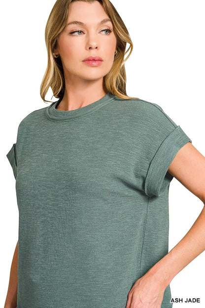 Zenana Cotton Slub Short Sleeve Tee and Pants Set