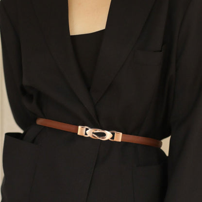 Skinny Leather Belt with Interlocking Buckle
