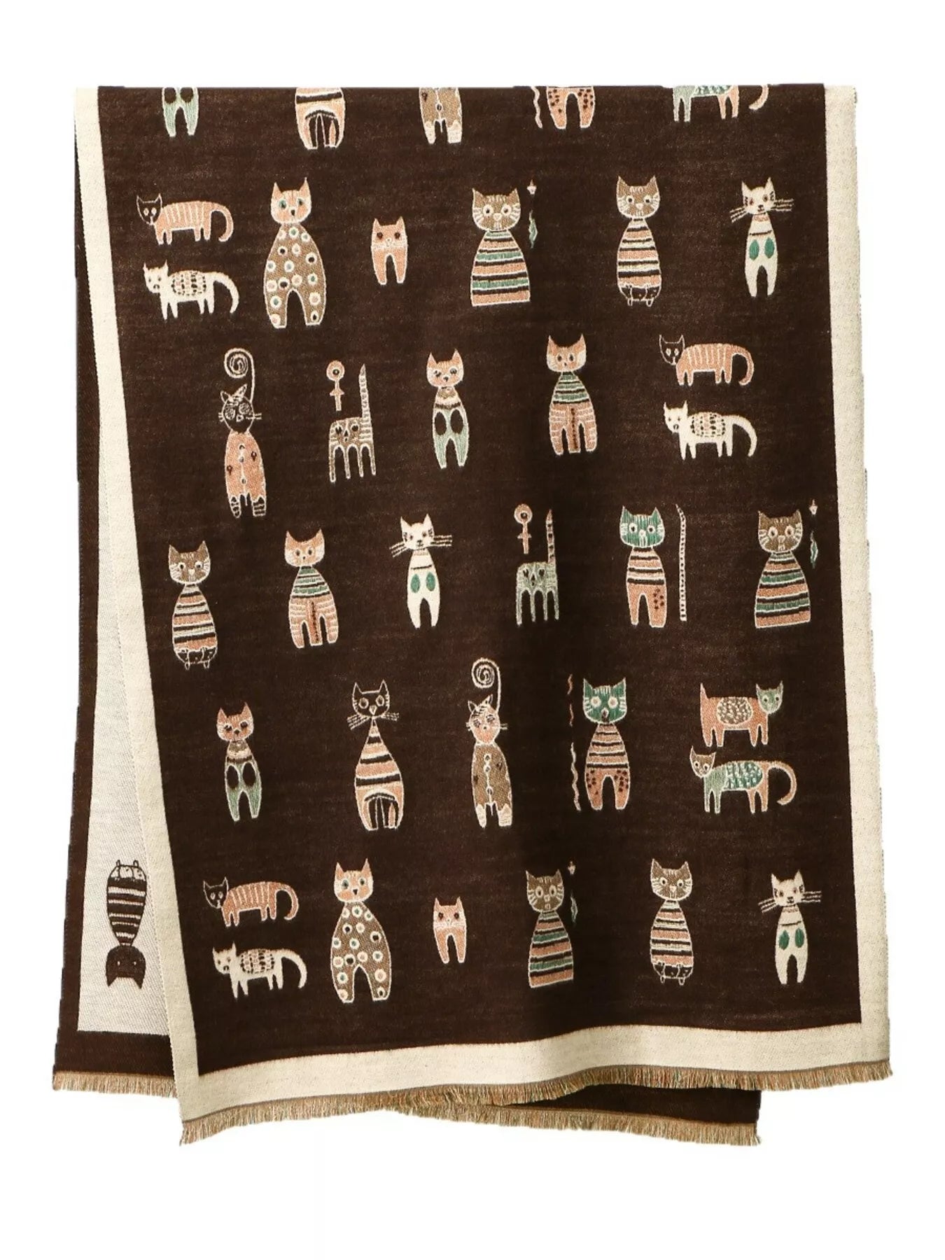 Cute Cat Pattern Raw Hem Scarf