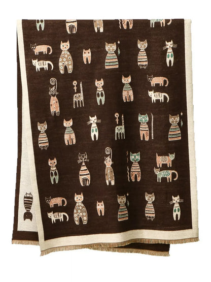 Cute Cat Pattern Raw Hem Scarf