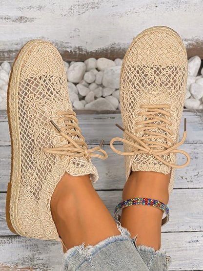Breathable Woven Lace Up Sneakers