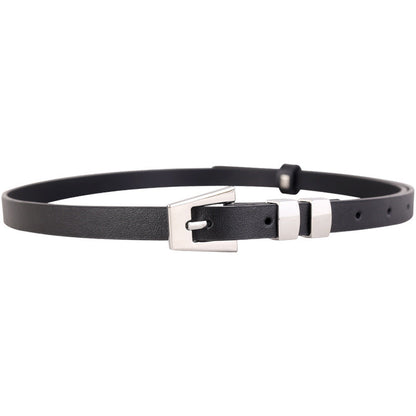 Skinny Leather Belt with Silver Buckle