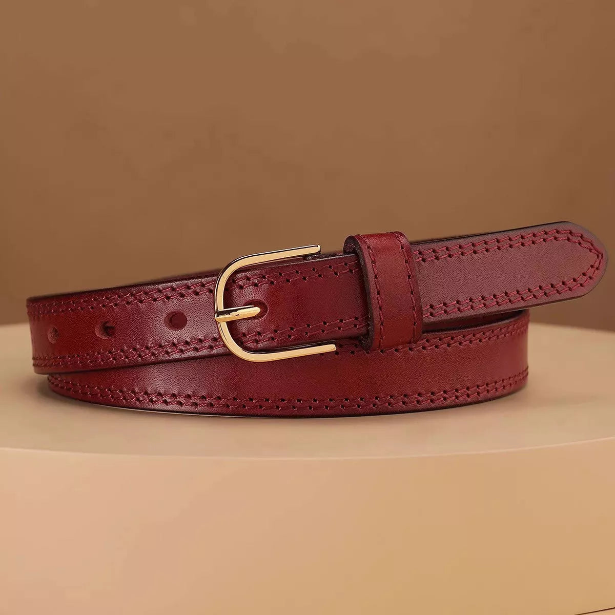 Classic Leather Belt with Golden Buckle