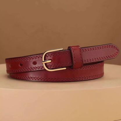 Classic Leather Belt with Golden Buckle