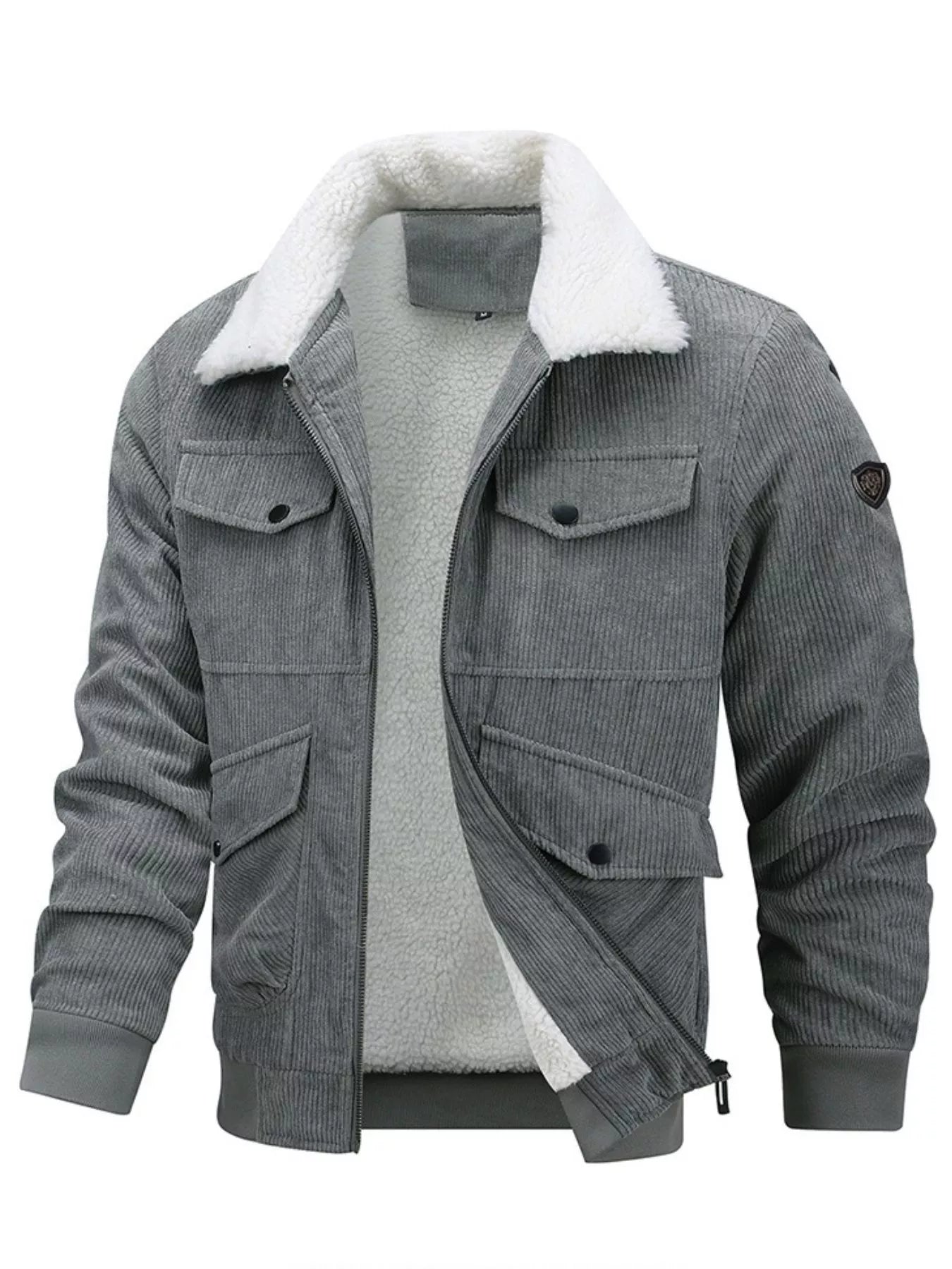 Men's Plus Size Corduroy Sherpa Lined Winter Coat