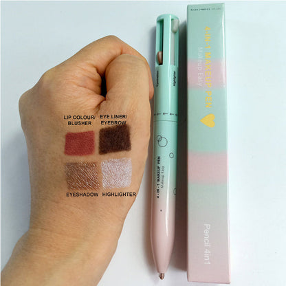 4 In 1 Makeup Pen Multifunctional Makeup Pen With Eyeliner, Lip Liner, Eyebrow Pencil, And Highlighter Portable Travel Easy-To-Apply Makeup Pencil