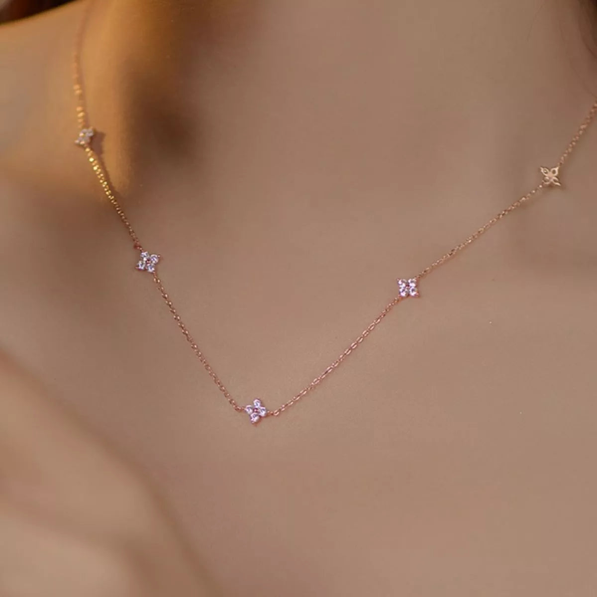 925 Sterling Silver Clover Charm Necklace