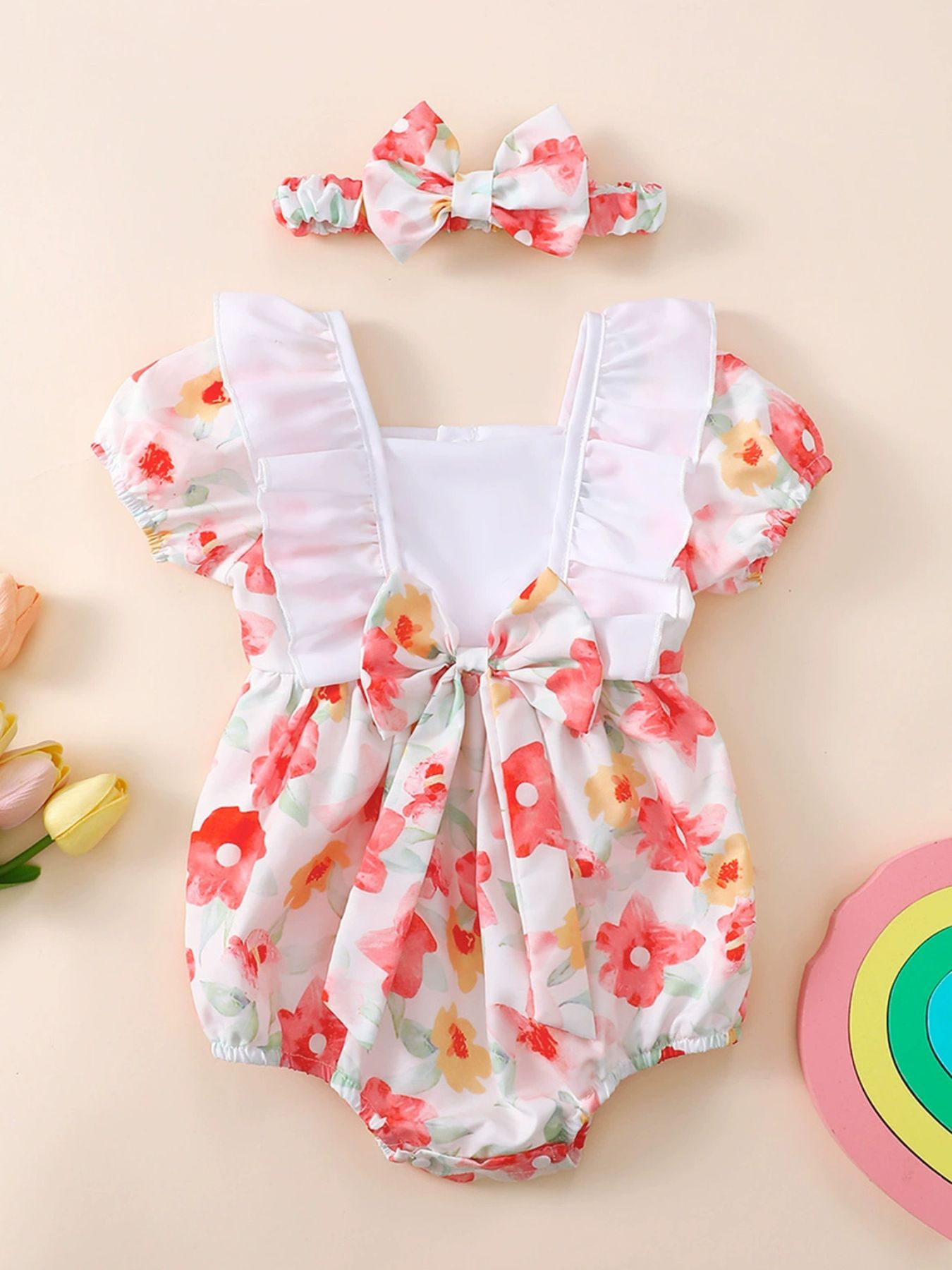 Children's Floral Print Bodysuit & Headband Set