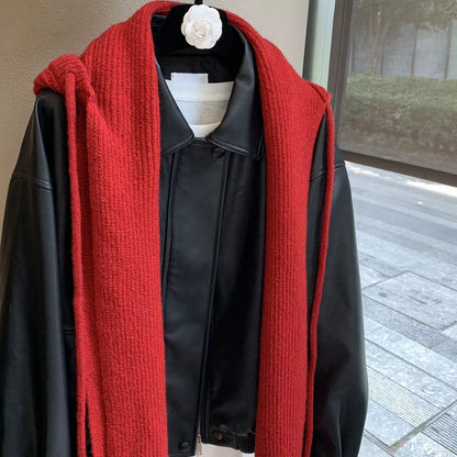 Cozy Knit Tie Scarf with Hooded Design