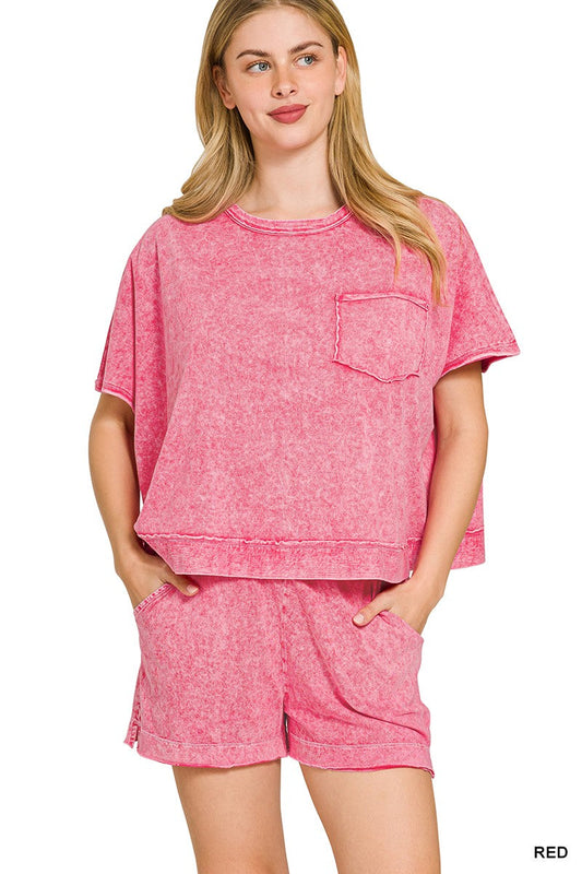 Zenana Halo Snow Washed Boxy Top & Shorts Set